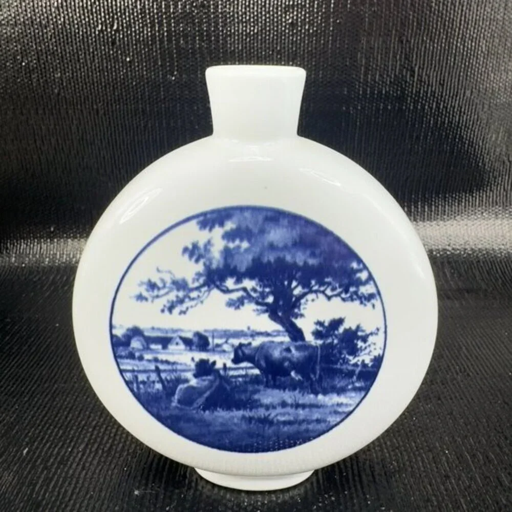 ROYAL COPENHAGEN Denmark Fajance Blue Porcelain Vase‎ Bottle Dansk Landskab Vase